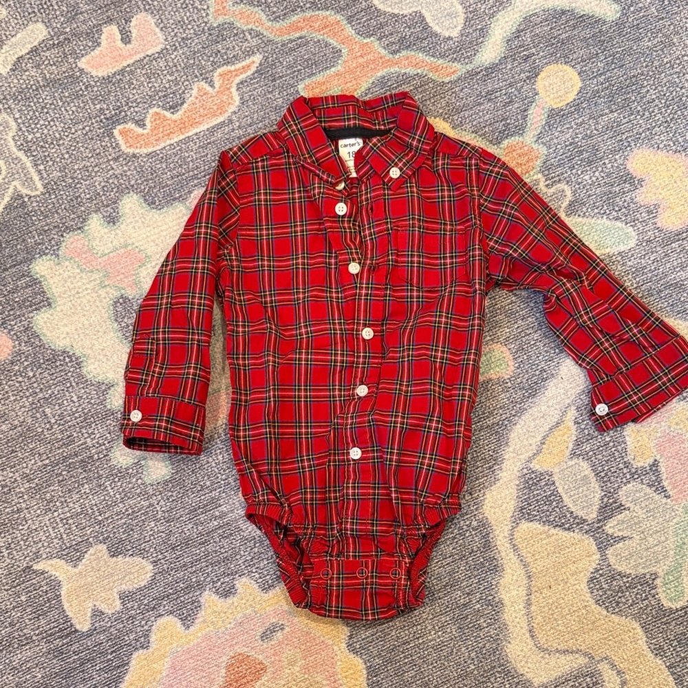 Carter's Red Plaid Button down Onesie
